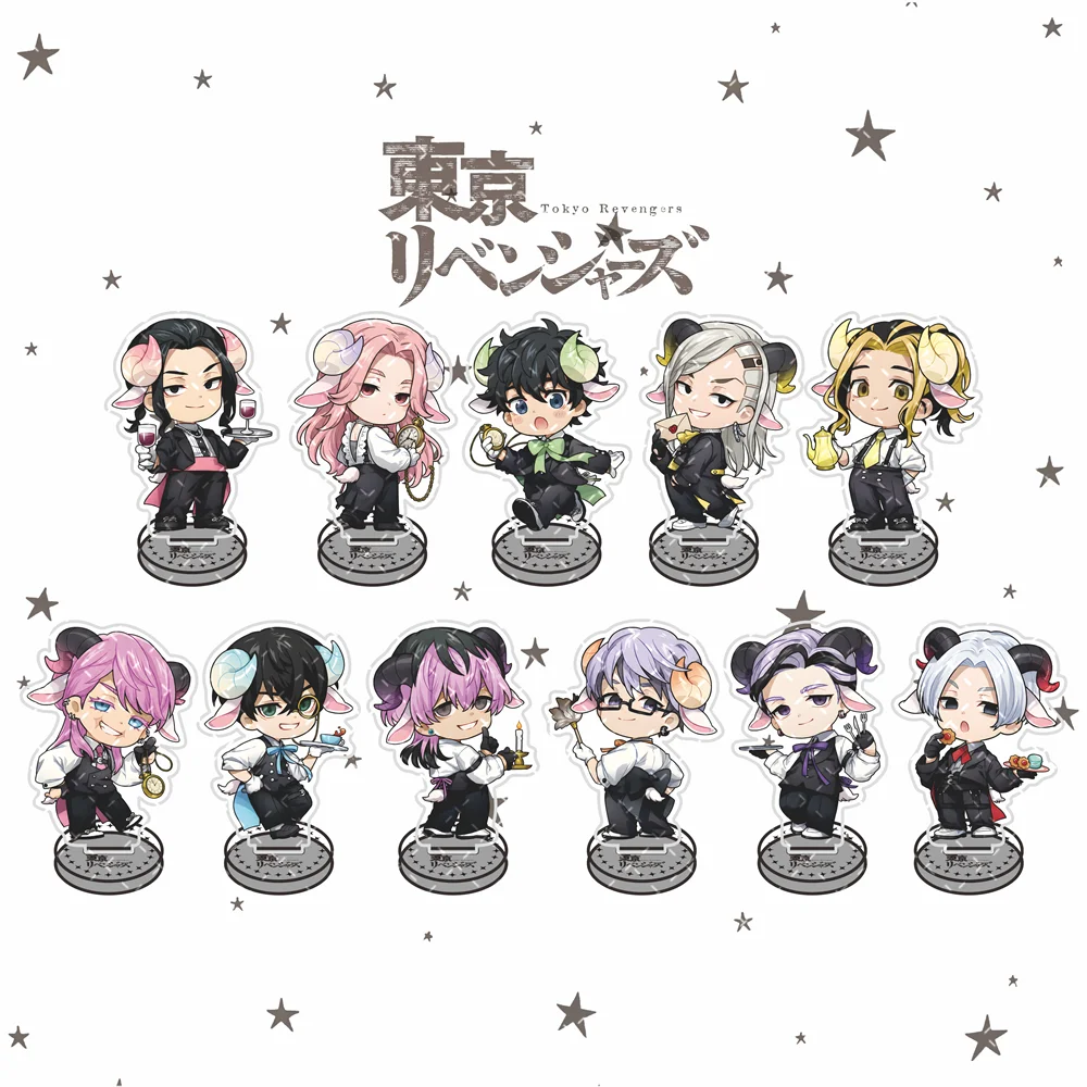 Tokyo Revengers 10cm Acrylic Stand Figure Keychain Demon Horn Waiter Suit Chibi Themed Desk Ornament Standee Gift for Fans
