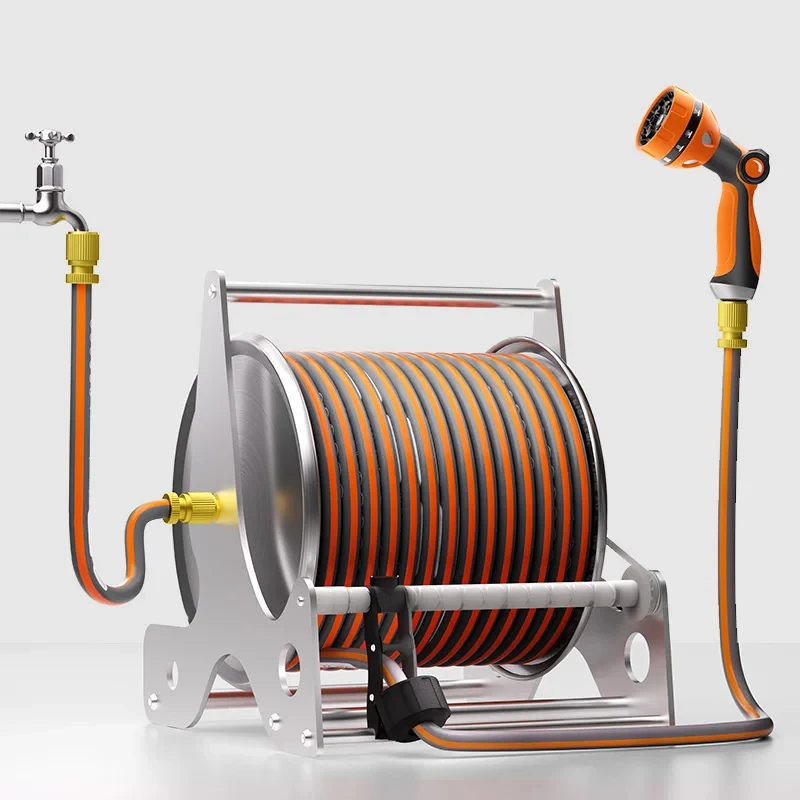 Guid Rail Portle Wall Mounted Auto Stainls Steel Garden Hose Reel Cart with Spray CNS Standard,optional ,,,0,
