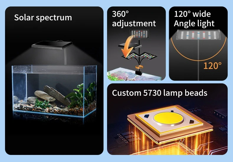 USB Aquarium LED-Licht Vollspektrum Aquatische Pflanzenwachstumslampe Fischbecken Einstellbare Helligkeit Dimmbar Zeitgesteuert 360° ° Drehbare Leuchte – Detail 2