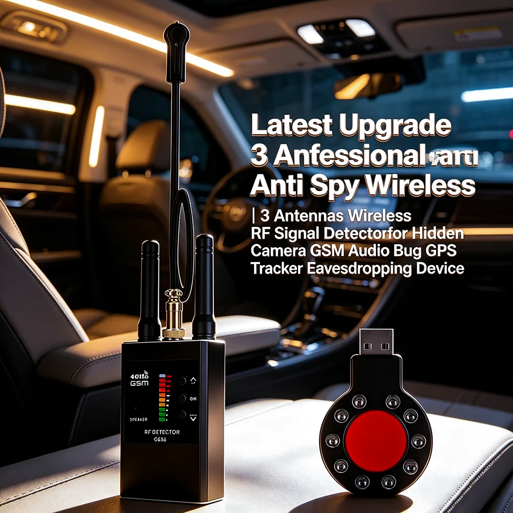 3-Antenna Anti Spy RF Detector, Hidden Camera Finder, GSM Audio Bug & GPS Tracker Scanner