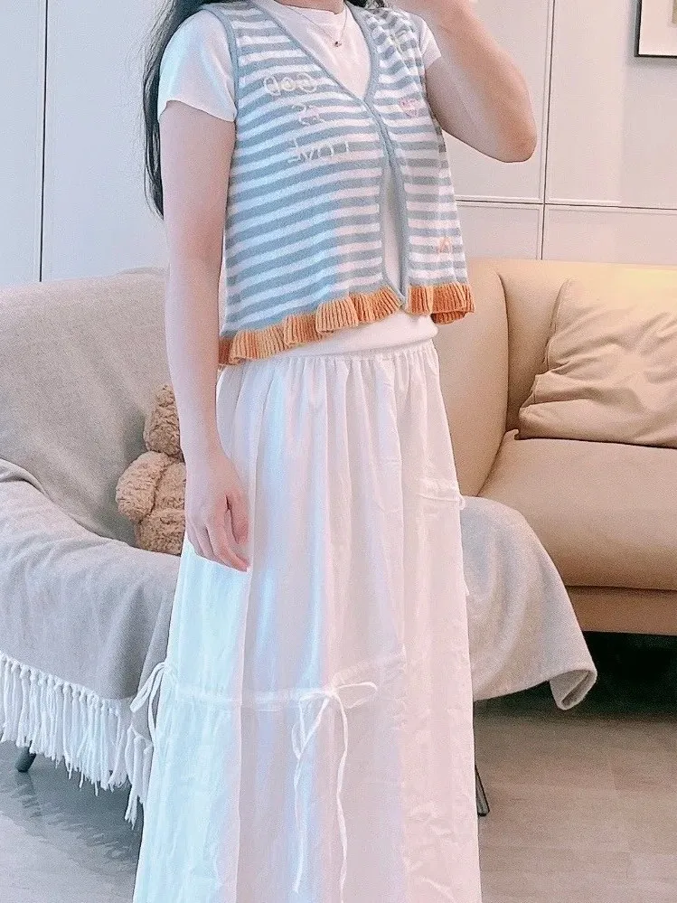 

Ele Summer Stripe Embroidered Letter Beads Unique Vest Top Women's Faion Sweet Sle 00% Other Material Vests