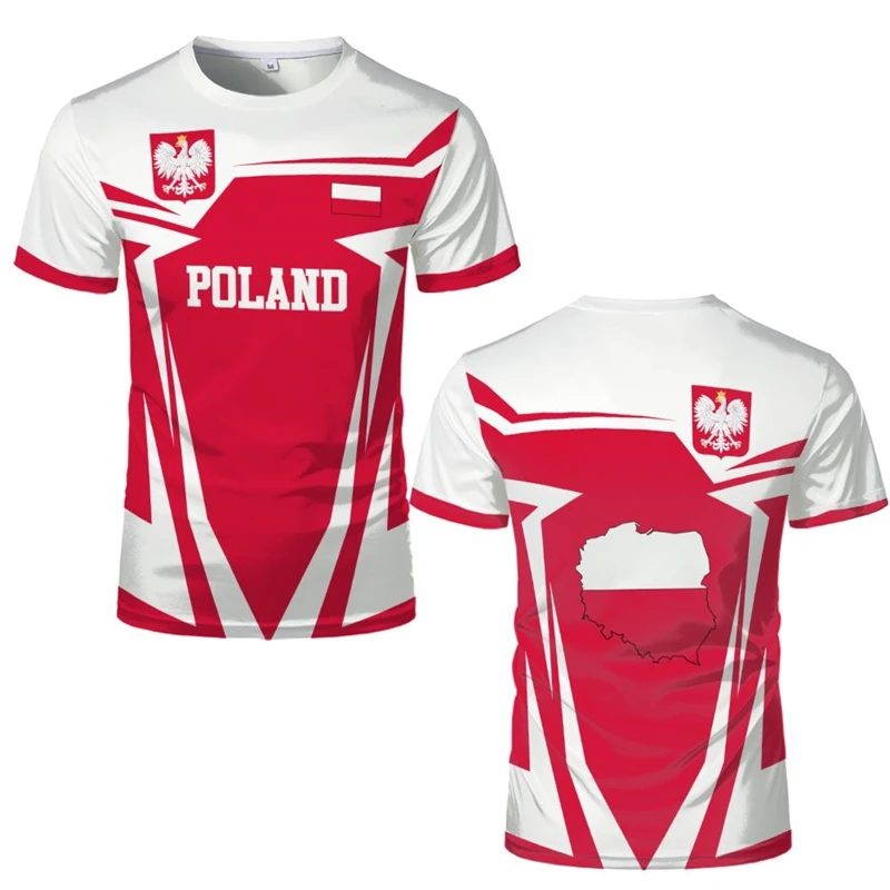 Camiseta de fútbol con gráfico de la bandera de Polonia para hombre, ropa de verano con emblema nacional, camisetas deportivas informales con estampado 3D