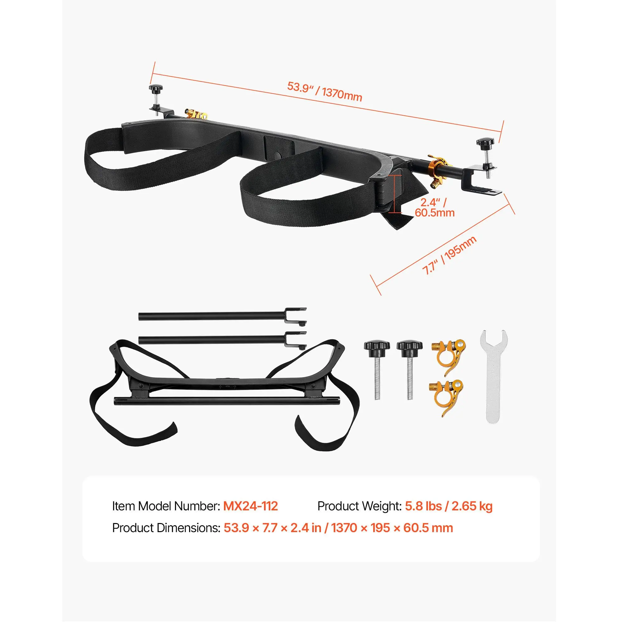 Golf Cart Bag Holder, 53.9 x 7.7 x 2.4 Inch, Compatible with Most 2+2 Golf Cart Rear Seat with 1.2-Inch Square Tubes, Adjustable Rear Seat Carts Club Holder with Strap, No Drilling Required