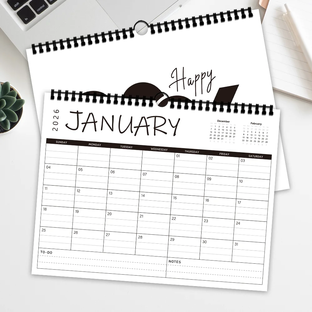 1 قطعة تقويم حائط 2026، تقويم بسيط باللونين الأبيض والأسود، مخطط شهري لمدة 12 شهرًا، هدية مثالية لأعياد الميلاد وأعياد الميلاد وعيد الميلاد #3