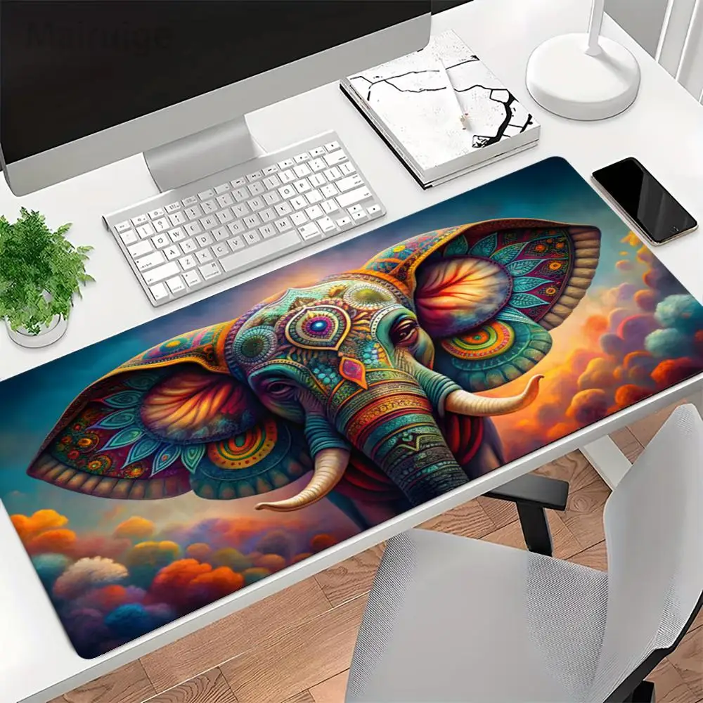 Large Size Playmat Mousepad Vibrant Floral Elephant Boho Design For Laptop Bedroom Learning Office Desktop Mat