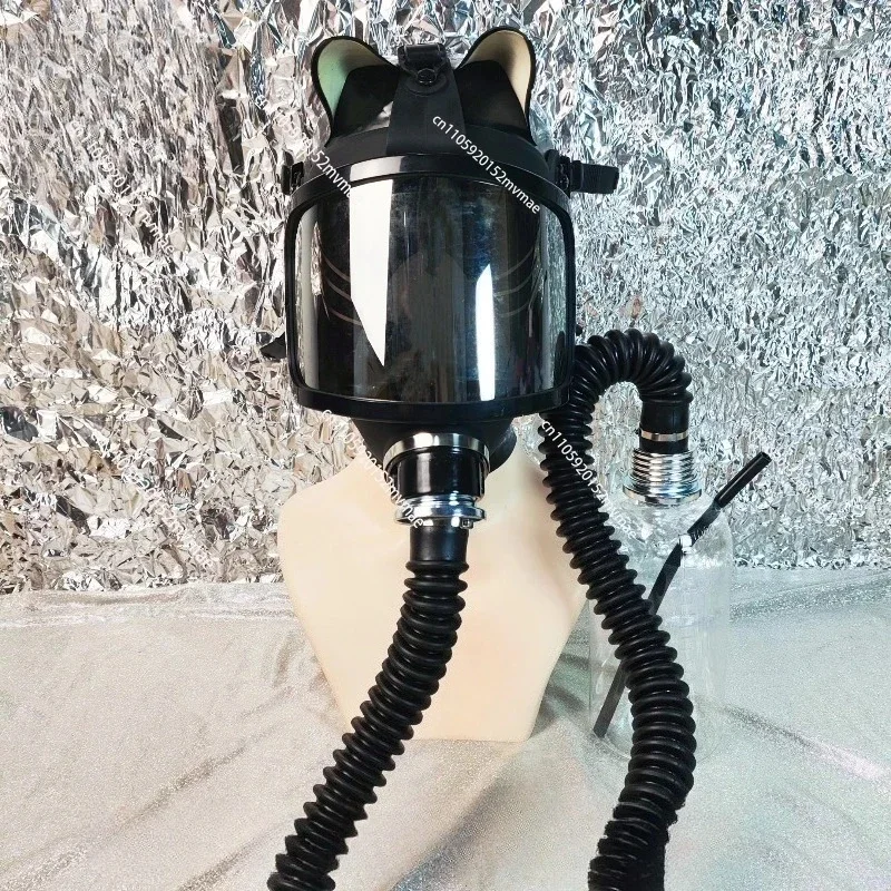 Silver-plated Curved Gas Mask Set, Negative Pressure Bottle Breathing Bag Set, Silver-plated Lens Large Field of View Full Mask