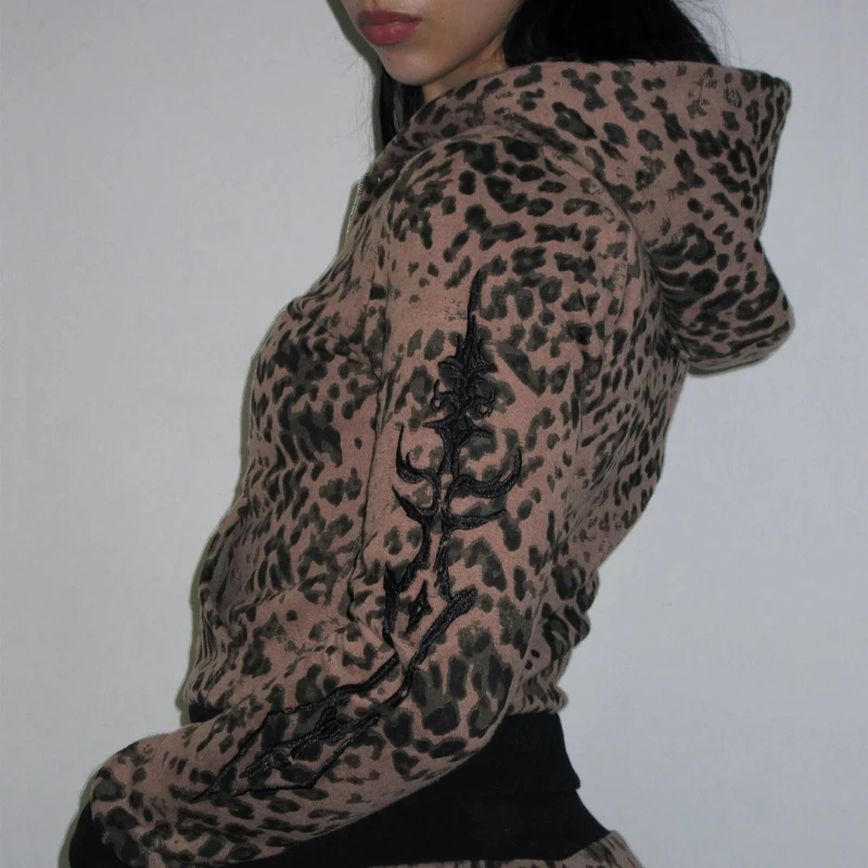 2025 comércio exterior transfronteiriço leopardo impressão zíper moletom com capuz impressão casual moda vendas diretas da fábrica europeia e americana