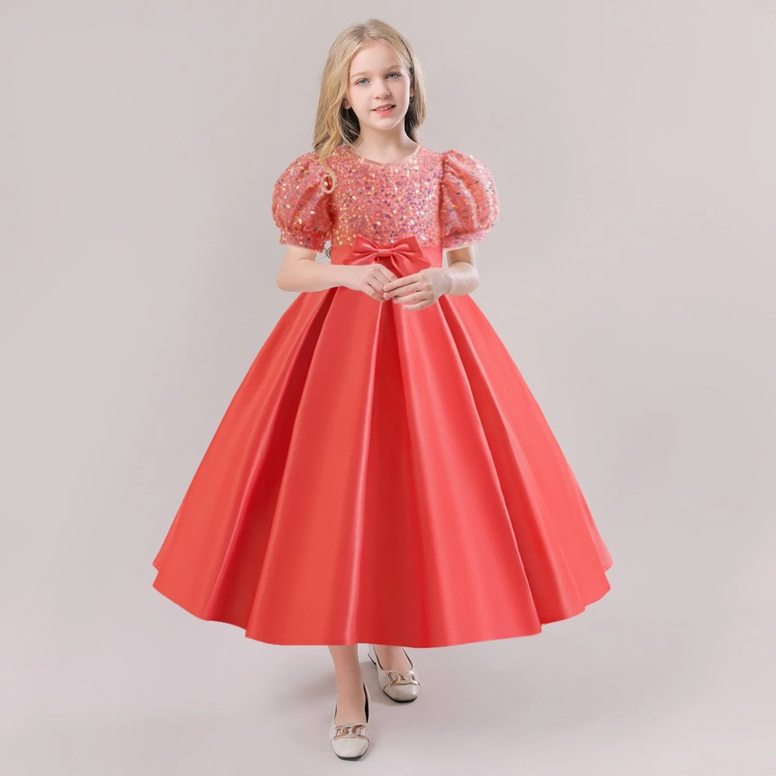 

Christmas Sequin Bridesmaid Girl Dresses Elegant Bow Wedding Party Princess Prom Kids Dress For Girls Birthday Evening Costumes
