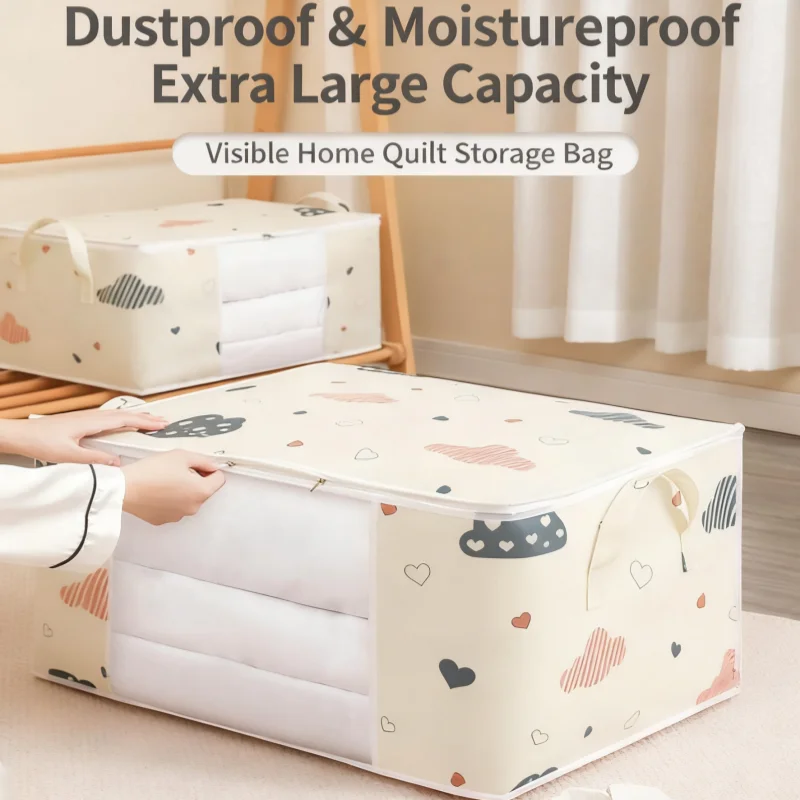 

Large Capacity Clothes Storage Bag Organizer With Reinforced Handle Suitable For Blankets Bedding Foldable With Sturdy Zipper