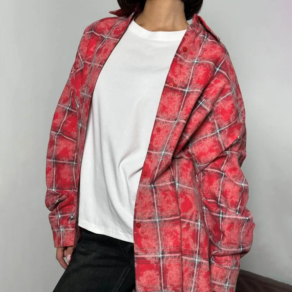 Long-sleeve Shirt Retro Long-sleeve Shirt Stylish Women\'s Plaid Print Shirt Jacket for Casual Daily Wear Retro Long Sleeve Lapel