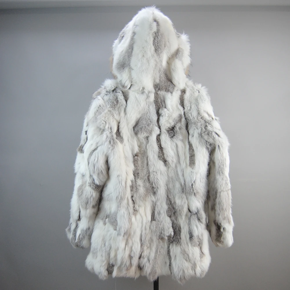 Natural Fur Coat Winter Women Real Rabbit Fur Jacket With Raccoon Fur Collar Lady Thick Warm 100% Genuine Rabbit Fur Outerwear