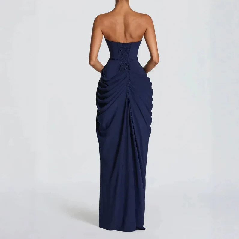 Women Dresses Solid Strapless Dress Party Vestidos Shirring High Waist Elegant Floor Length Slim Fit 2026 Summer Sexy Flods - view 3