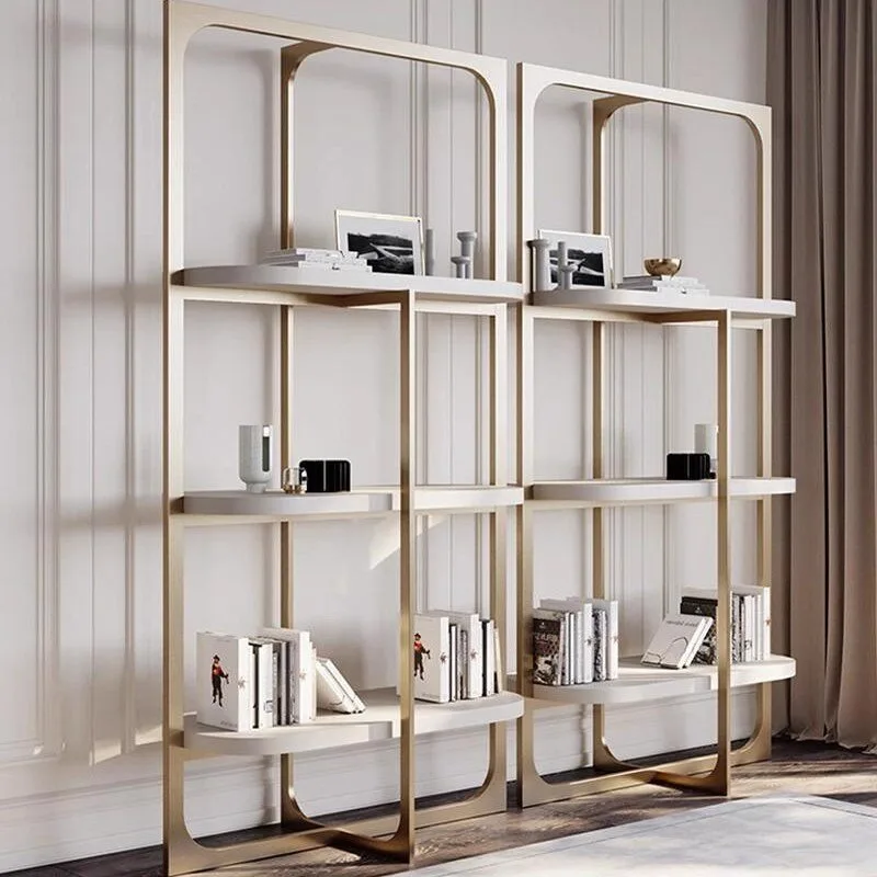 Home Italian stainless steel bookshelf floor-to-ceiling minimalist study shelf custom office storage rack light luxury multi-lay