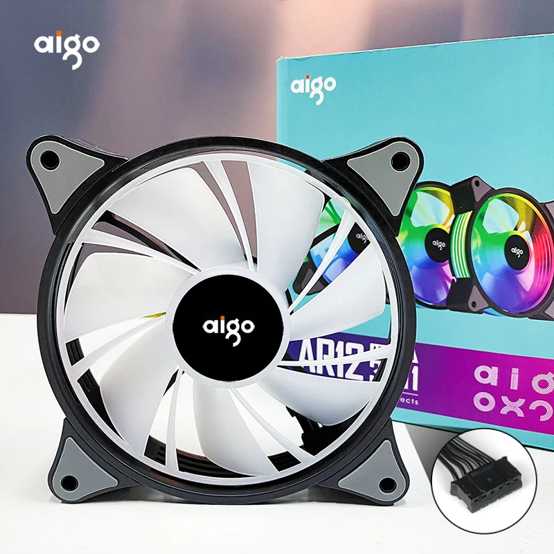 Aigo AR12 120mm PC 게이머 컴퓨터 케이스 팬 RGB 12v Heatsink Aura Sync 쿨러 Argb 사일런트 컨트롤러 키트 팬 냉각 환기 장치