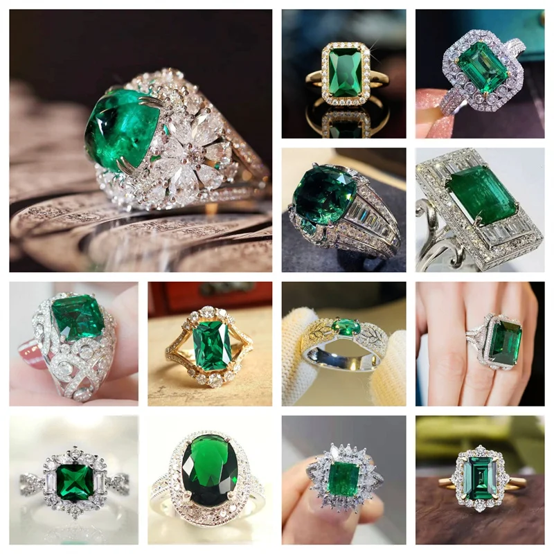 New Hyperbole Rectangular Lady Rings for Party AAA Green Cubic Zirconia Gorgeous Women Accessories Anniversary Mom Gift