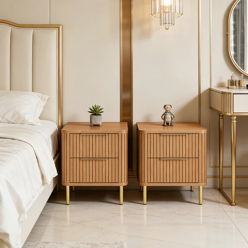 #Solid Wood Nightstand Nordic Minimalist Modern Bedroom Vertical Slats