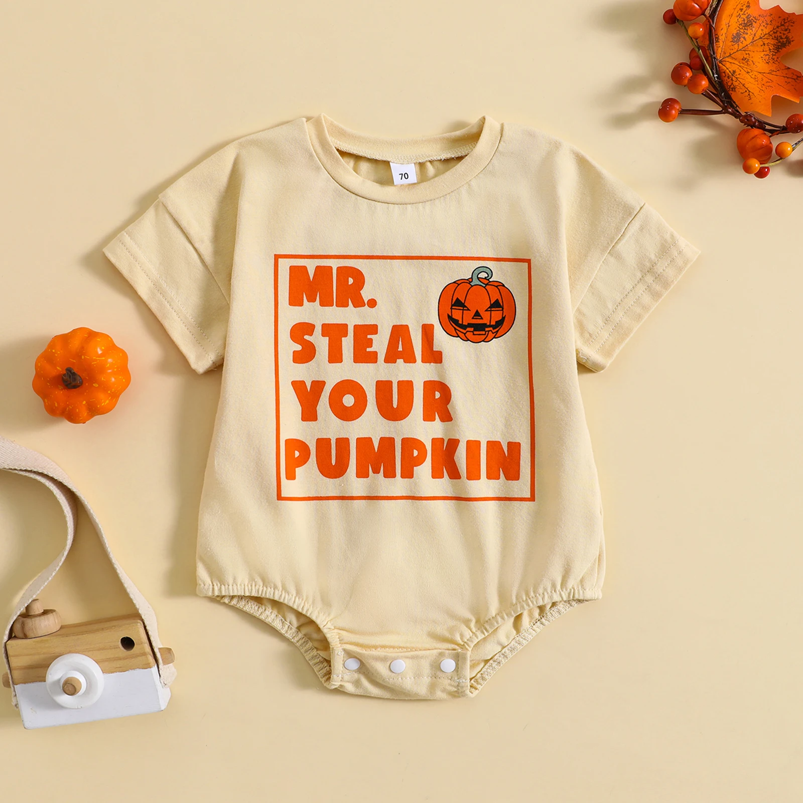 

2023-05-29 Lioraitiin 0-24M Newborn Baby Girl Boy Bodysuit Halloween Day Clothing Short Sleeve Letter Pumpkin Printed Jumpsuit