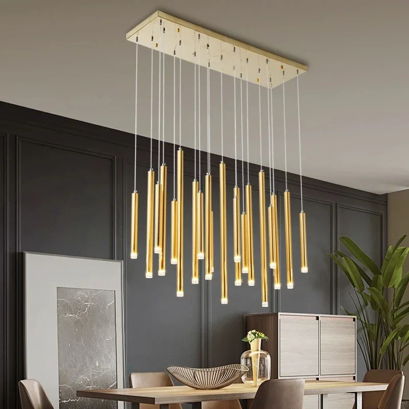 Dining Room LED Chandelier Black Cylindrical Chandelier Living Room Kitchen Island Hanging Light Modern Gold Lighting Fixtures