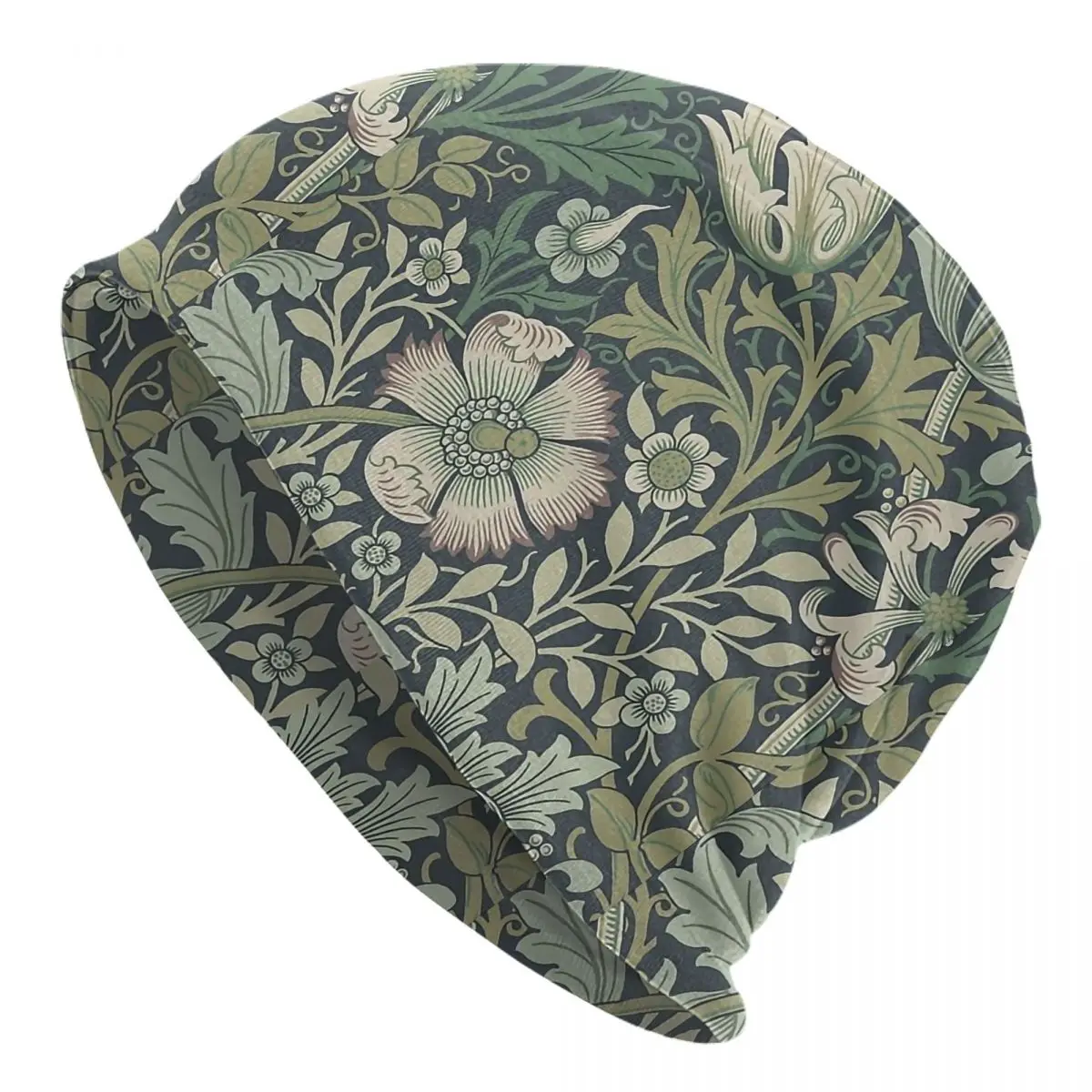 William Morris Vintage Floral Cap Green Plant Bohemian Flower Unisex Skullies Beanies Hat Summer Warm Head Wrap Bonnet Hats