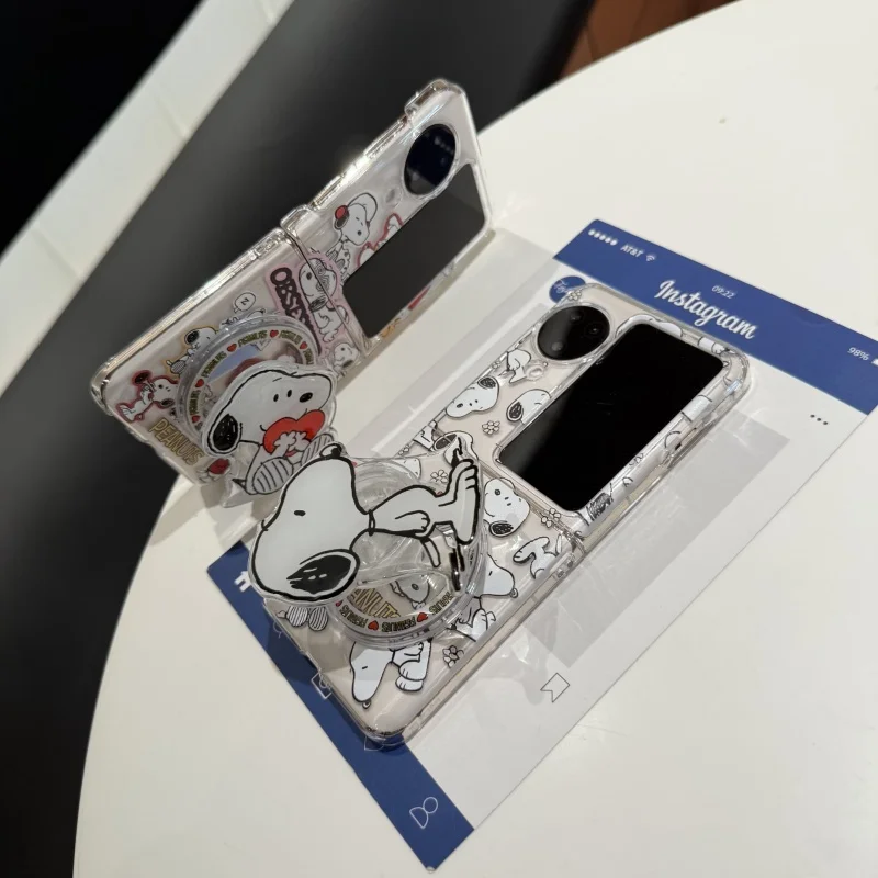 

Cute Cartoon sleep Snoopy Folding Magsafe Wireless Charge Case For OPPO Find N2Flip N3Flip Snoopy 3D Love Heart Magnetic Holder