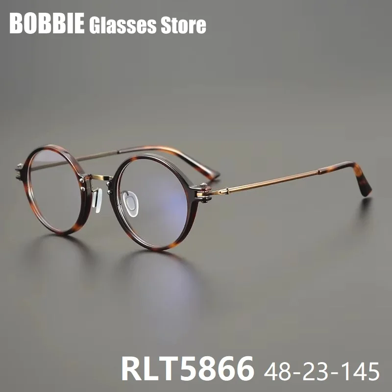 

Handmade Japanese Retro Round Frame Acetate Titanium Spectacle Frames Ultralight Glasses Men Eyeglasses Tortoise Italian Brand