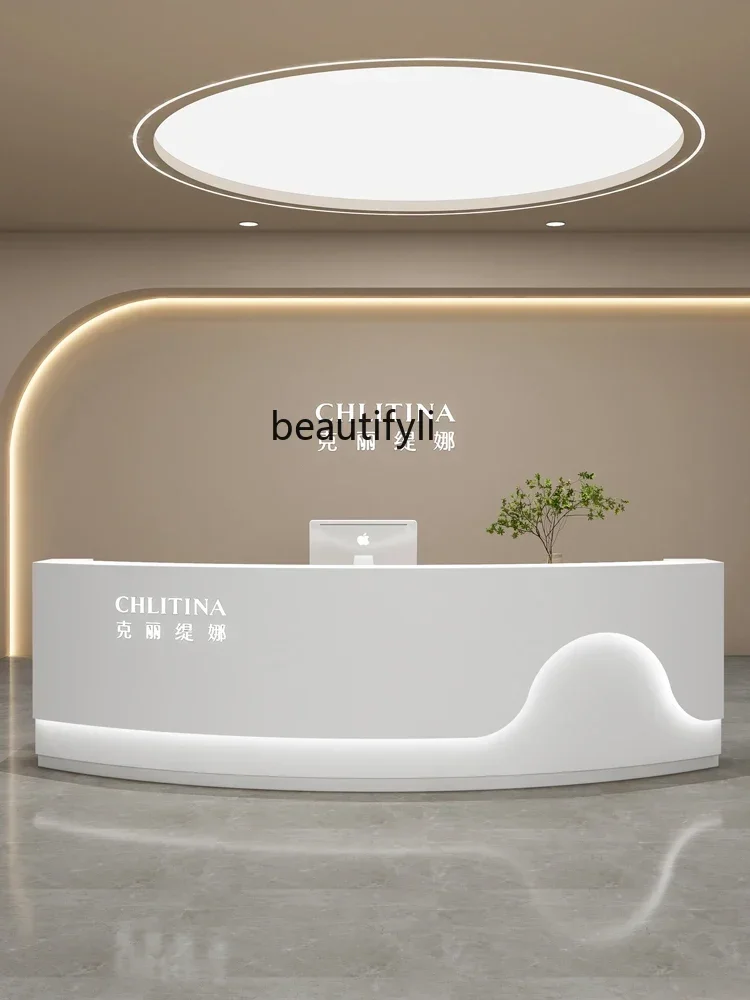 Simple curved paint clothing store bar checkout page beauty salon front desk