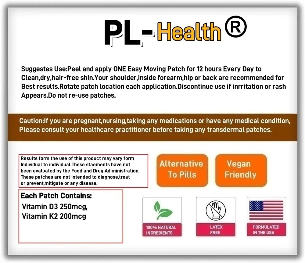 30 Pflaster Vitamin D3 K2 Transdermale Pflaster für Knochen, Zahngesundheit, Unterstützung der Muskel- und Herzgesundheit