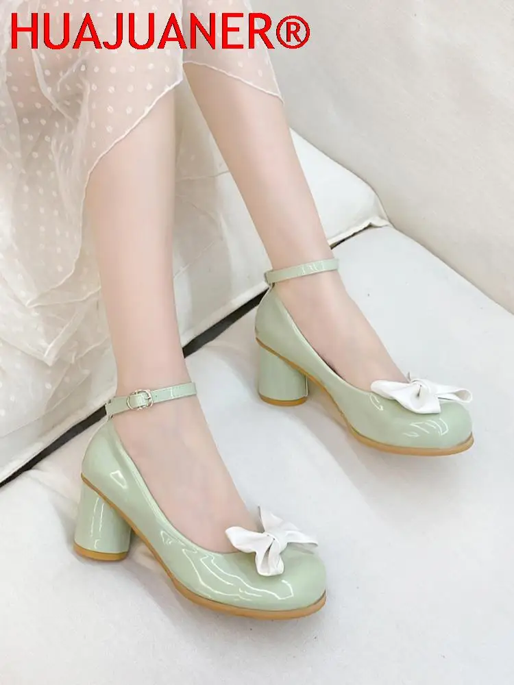 High Heels Women Mary Janes Lolita Shoes Retro Dress Thick Pumps Summer Sandals 2026 New Party Bow Ladies Shoes Prom Zapatos