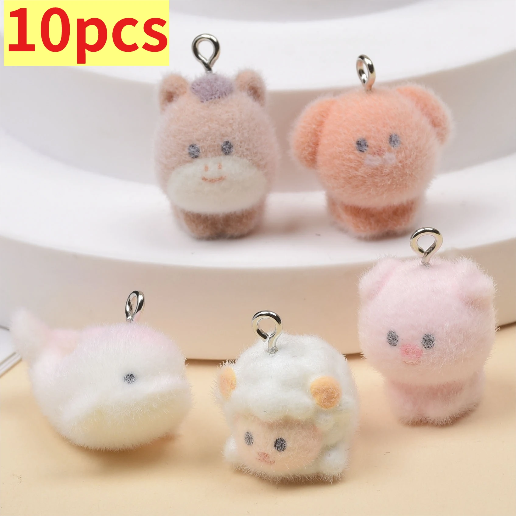 10pcs Color Resin Flocking Animals Cartoon Dogs Sheep Pig Shape Resin Dolls Charms Pendant Diy Jewelry Accessory