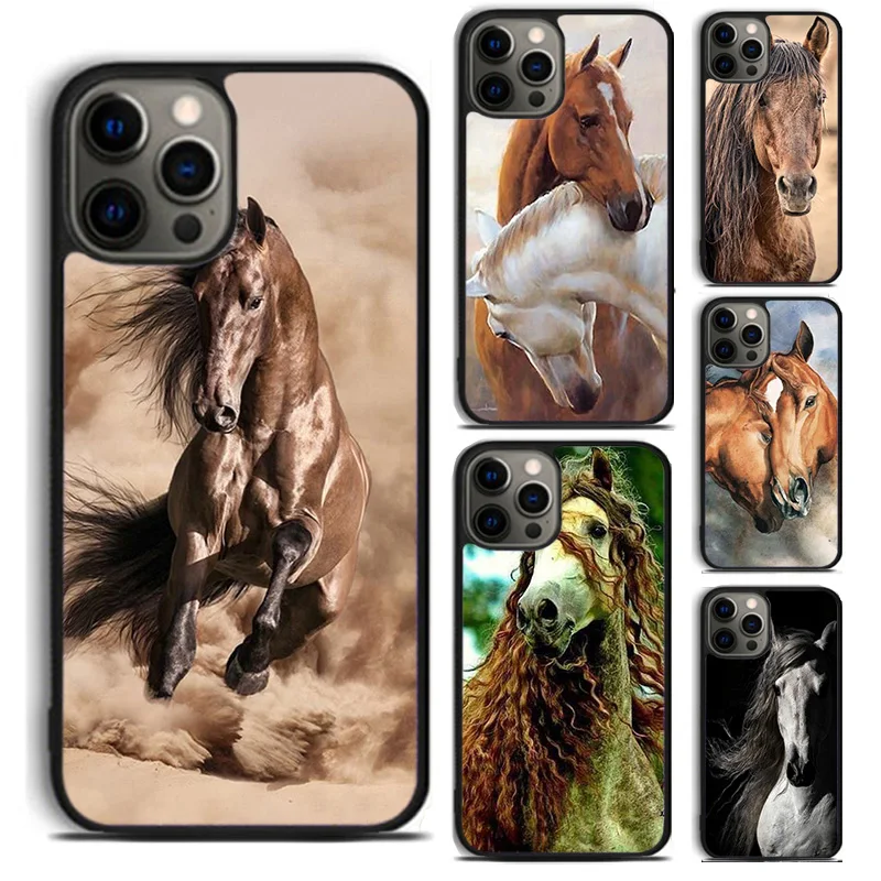 Horse Racing Run White Brown Animal phone Case For iPhone 16 15 14 Plus XR XS apple 16 11 12 13 mini Pro Max coque