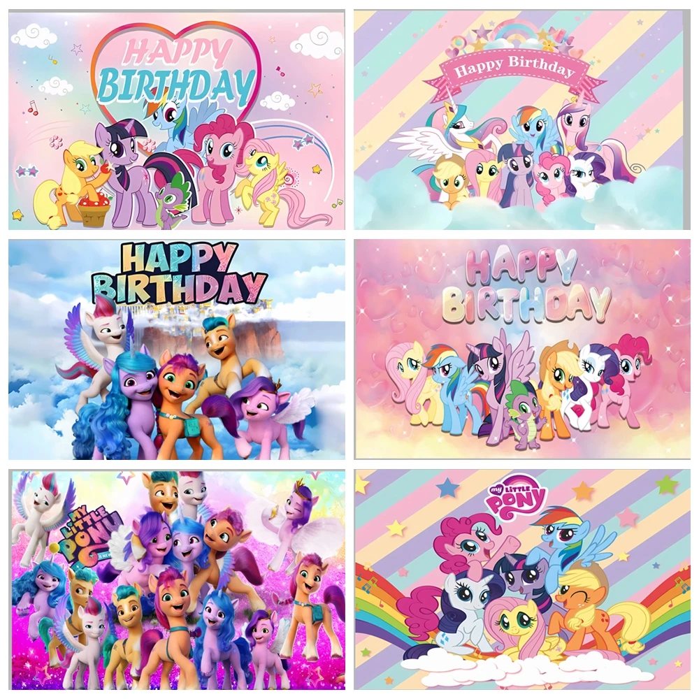 

My L-Little P-pony Backdrop Kids Girl Birthday Party Decoration Baby Shower Photography Background Rainbow Baby Shower Props