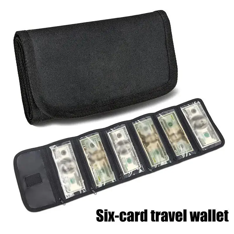 Cash Storage Box with 6 Zippered Pockets, Cash Ticket Storage Box, Envelope Wallet Money Bag