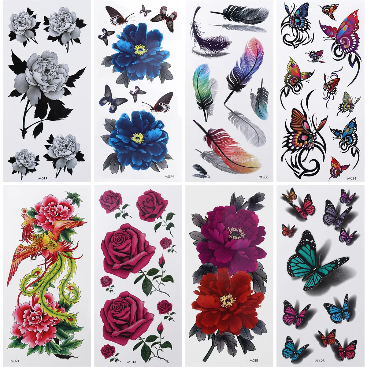 

8pcs 3D Temporary Tattoos Flower Stickers Waterproof Long Lasting For Party Festival Wedding Beach Nightclub Removal Olive Oil