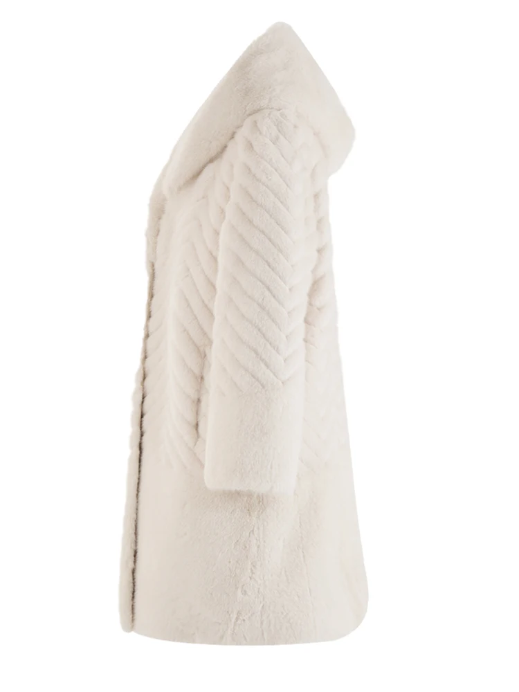 [EAM] Beige Big Size Keep Warm Long Faux Fur Jacket New Hooded Long Sleeve Women Coat Fashion Tide Autumn Winter 2024 CPG2356