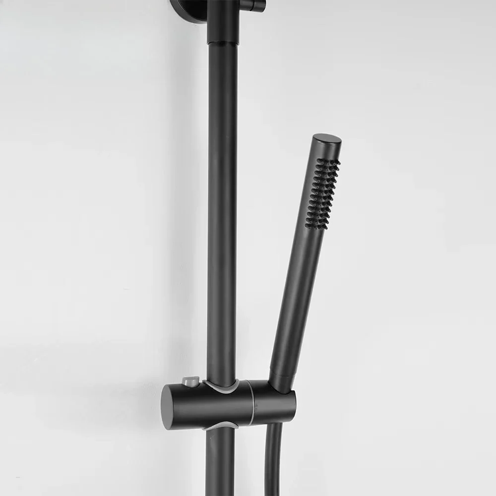 High Quality Bath Thermostatic Black Rain Shower Set Brass Hotel Bathroom Faucet Set view 6