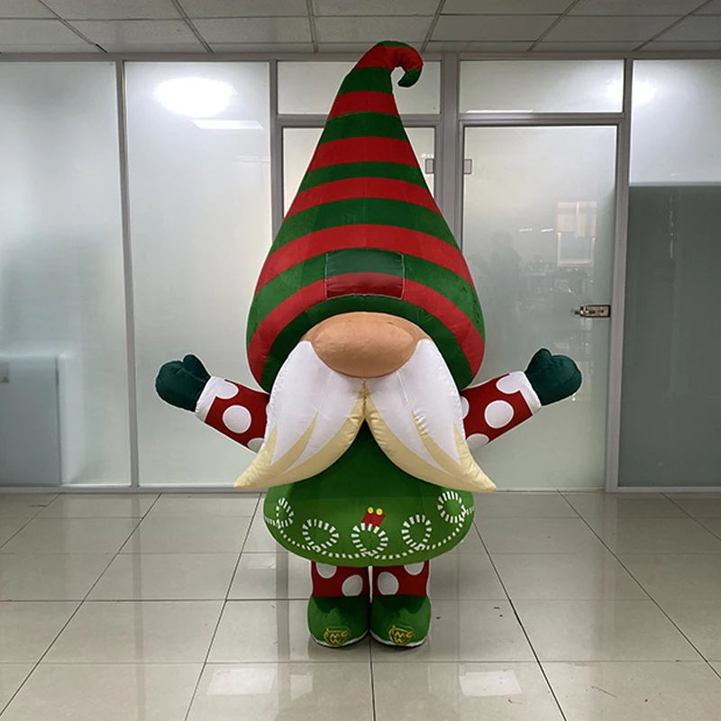 Mall Interactive Inflatable Walking Elf Costume Cute Blow up Gnome Costume Inflatable Walking Mascot for Christmas