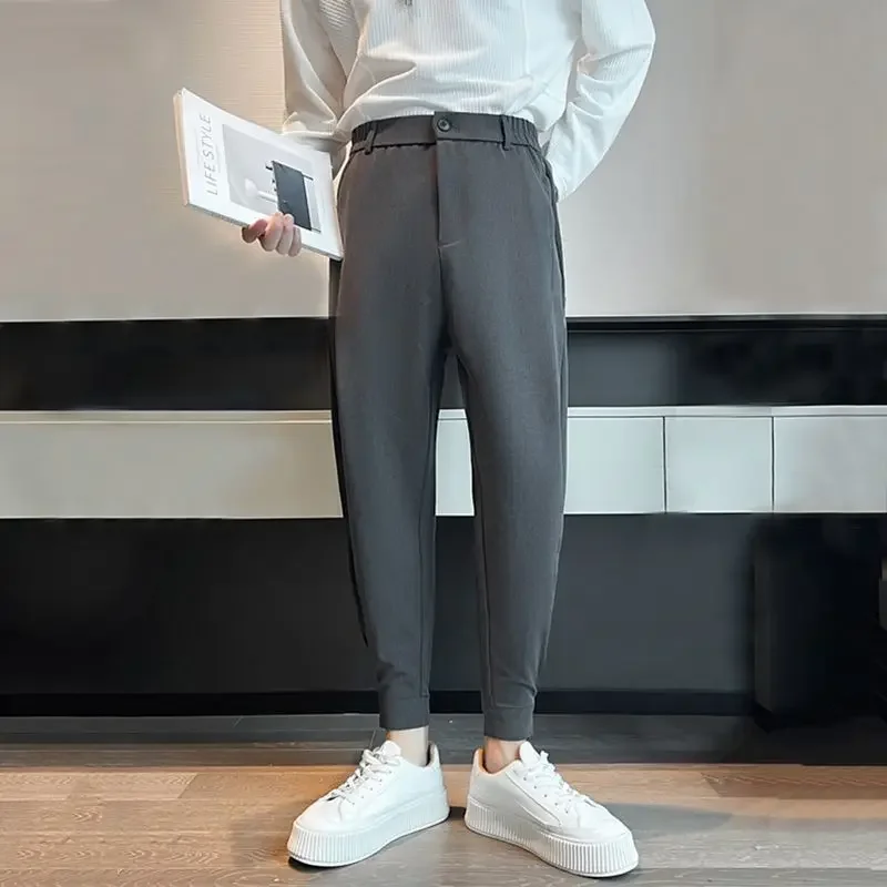 Office Men's Summer Pants Work Gray Stretch Elastic Male Suit Trousers Anti-wrinkle Thin Casual Slacks Vintage Tailoring Fabric