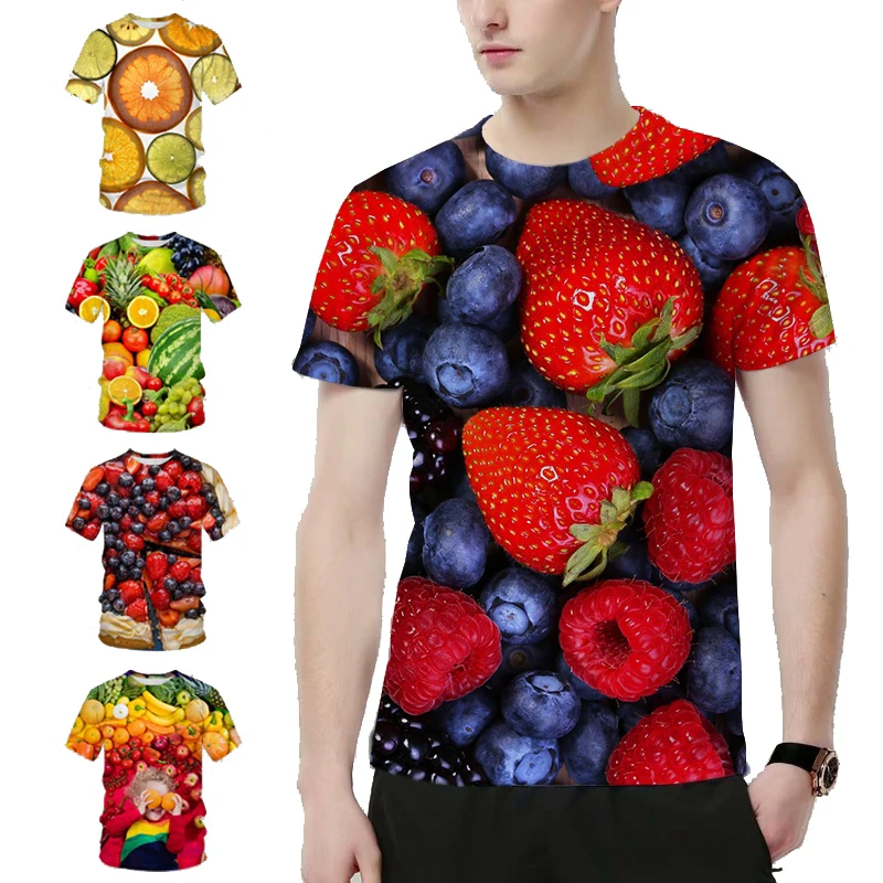 New Fun Fruit 3D Printed T-shirt Men's Summer Casual Round Neck Tops