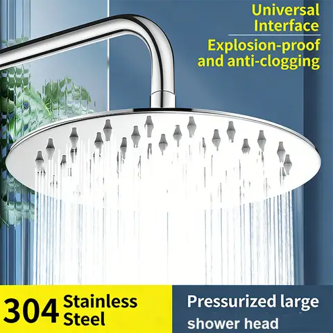 304 Stainless Steel Rain Shower Head, High Pressure Round Showerhead with 360° Rotation,  Pressurized Large Shower Head for Bath