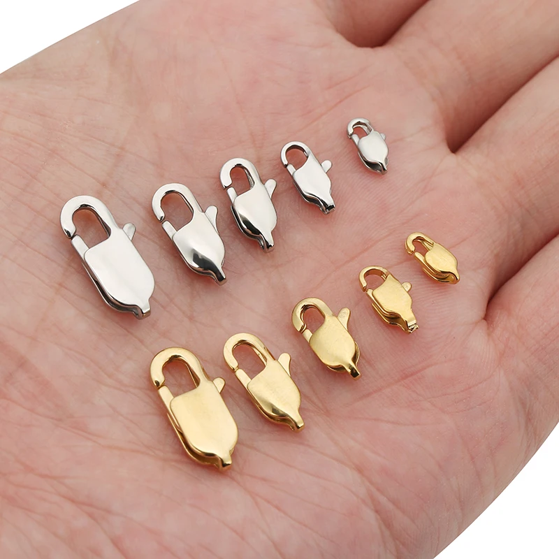 10pcs High End Quality Gold Stainless Steel Rectangle Lobster Clasps Hooks Connector for DIY Bracelet Necklace Jewelry Making