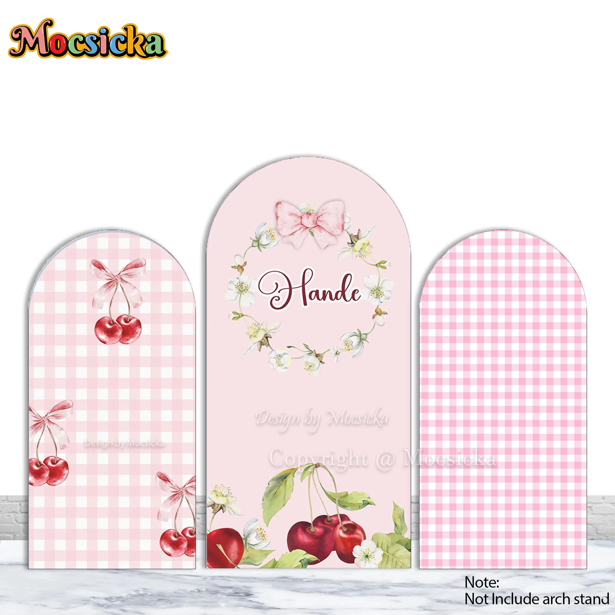 Mocsicka на заказ Chiara Arch 2-сторонний фон Sweet Cherry Girl 1st Birthday Party фон для фотосъемки розовый плед фотостудия