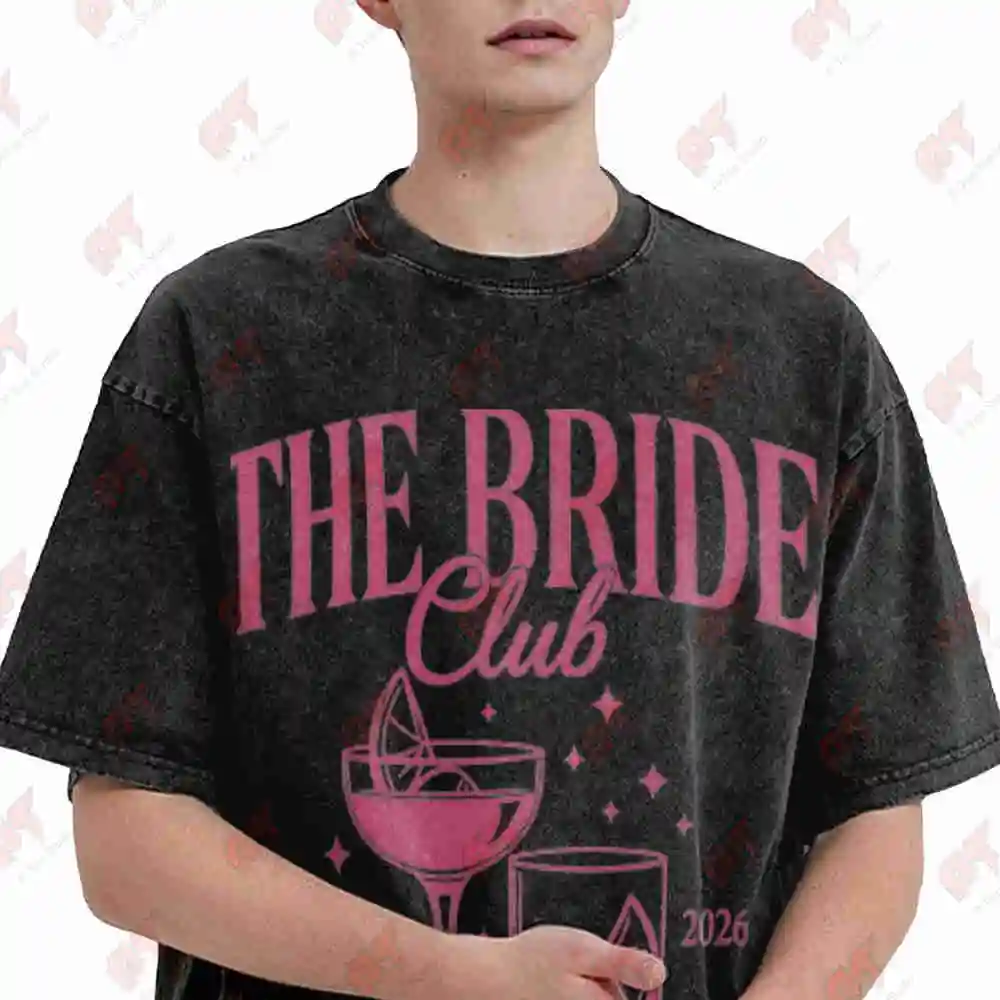Bride Club 2026 Bachelorette Party Cocktail Bridal Shower Vintage Washed Tee Pure Cotton T-Shirt