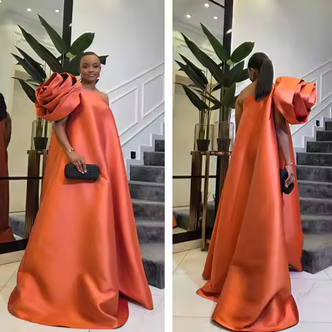 Multi-colors Formal Maxi Dress 3D Rose Flower One Shoulder Taffeta Long Evening Dresses Oversize Women Outfits Prom Party Dress