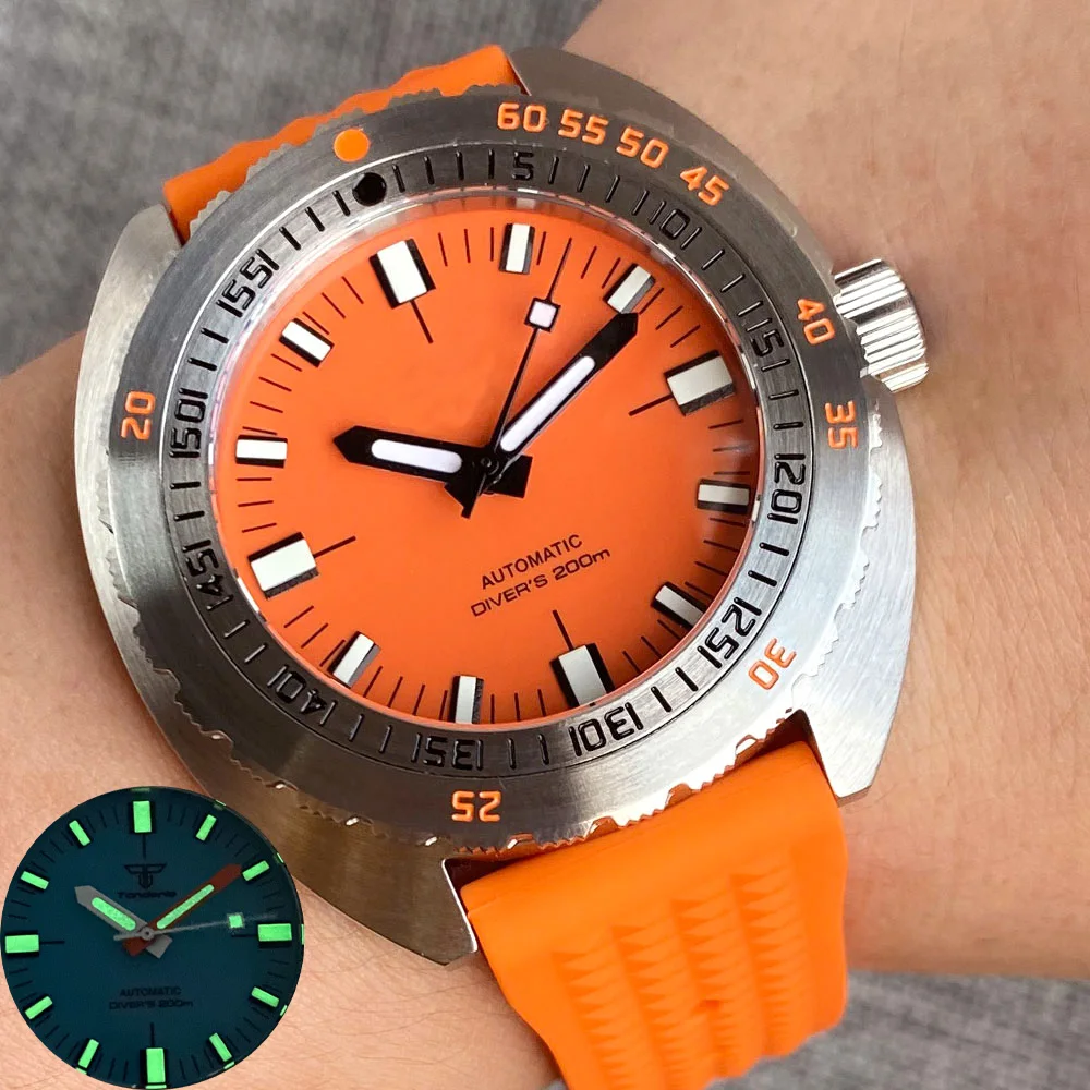 

42mm NH35A PT5000 20BAR Waterproof Diving Automatic Watch Men Sapphire Glass 120 Click Bezel Lume Index Blue Orange Yellow