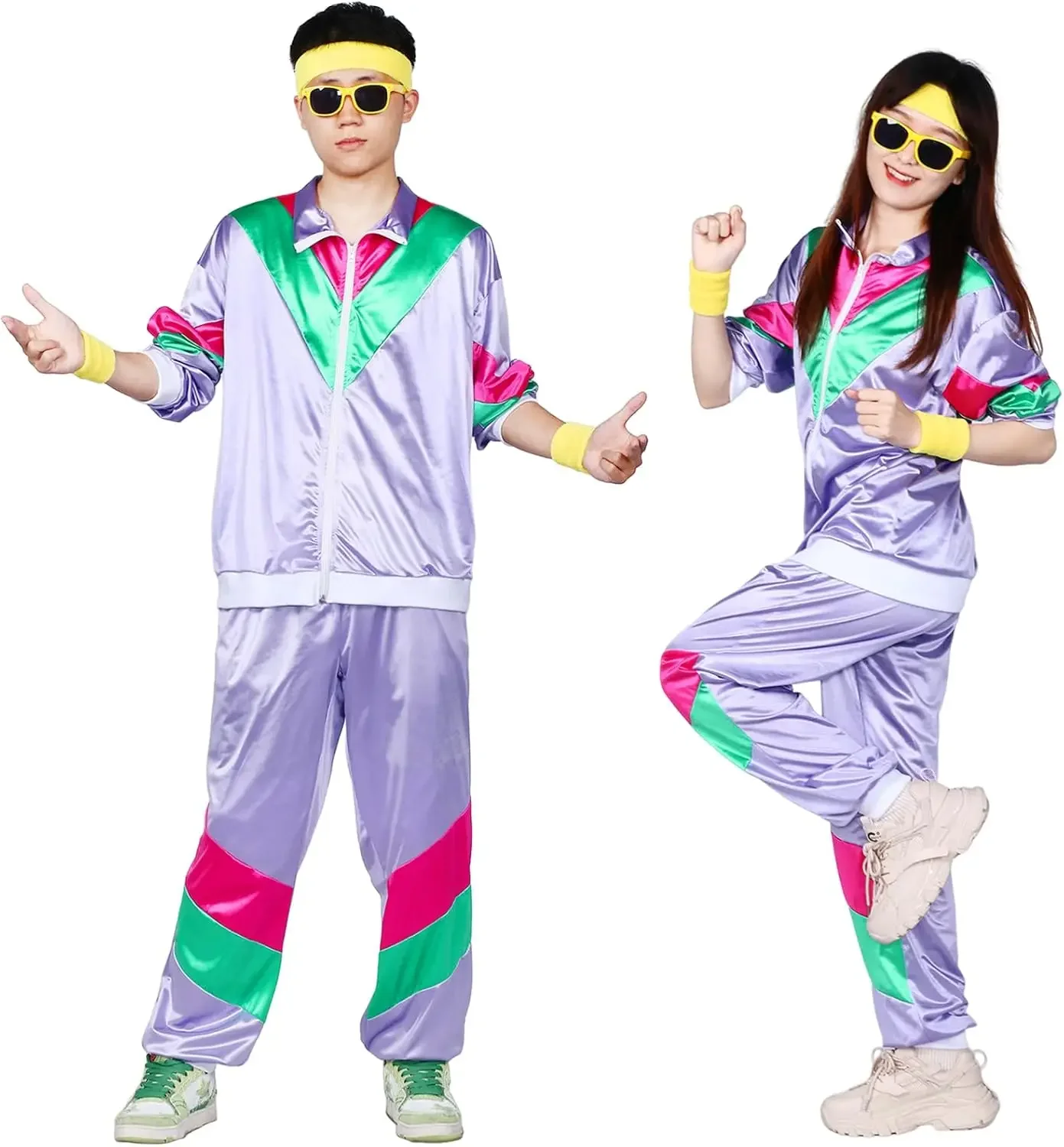 Alaiyaky 80s Tracksuit Costumes for Men, 90s Hip Hop Shell Suit Costume Mens 80s Retro Tracksuit Jacket Disco Costume