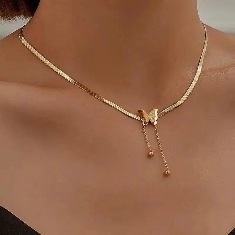 Vintage Butterfly Necklace Women Gold Color Stainless Steel Snake Chains Aesthetic Charm Choker Wedding Party 2023 Jewelry Gift