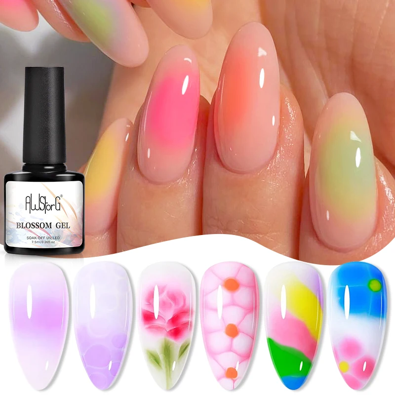 AWStorG-esmalte de uñas de Gel floreciente transparente, 7,5 ML, UV LED, esmalte de uñas para efecto de extensión, Gel de esmalte de uñas de mármol