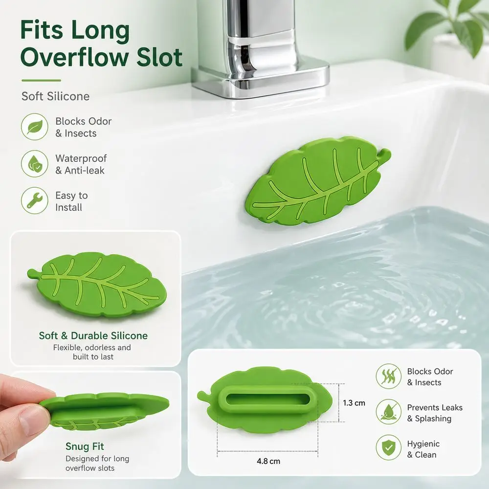 Silicone Washbasin Overflow Plug Green Leaves Leaf Shaped Sink Overflow Plug Odor Blocking Sealing Overflow Hole Cover