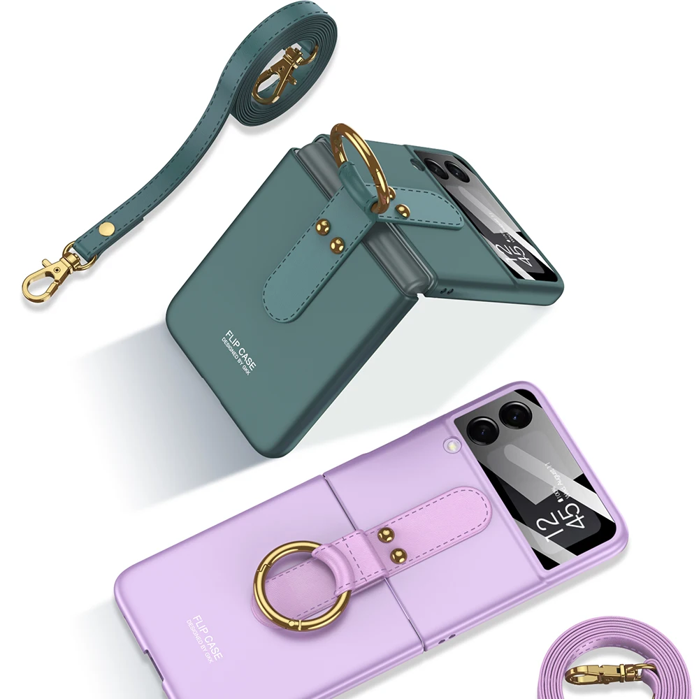 Mode-Ring Halter Shell Membran Faltbare Telefon Fall für Samsung Galaxy Z Flip 3 serie
