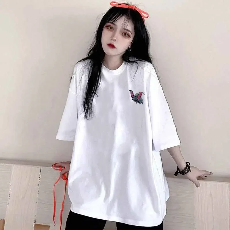 Mais tamanho pulovers t camisa moda feminina verão coreano roupas estéticas gráfico manga curta solta topos branco casual